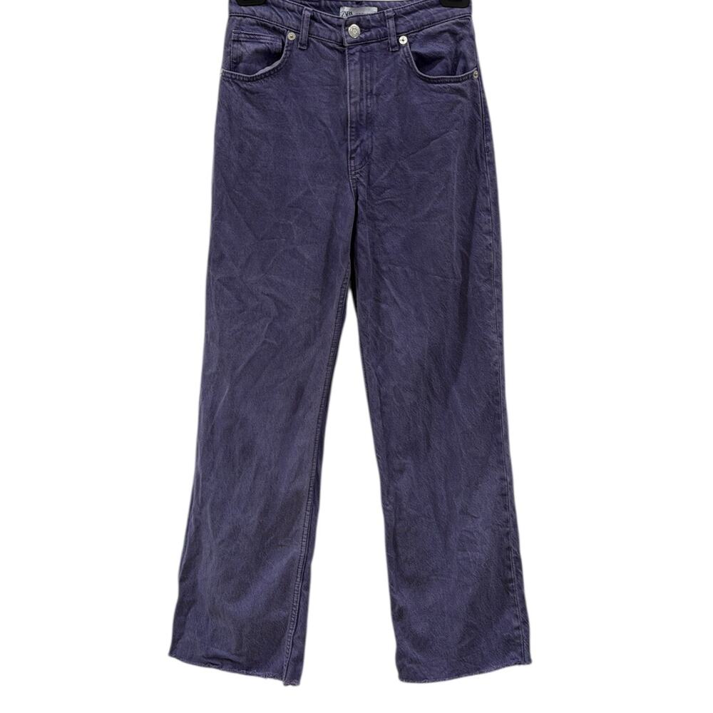 Zara Marine Straight Leg Frayed Hem Jeans In Purple - Picture 2 of 7